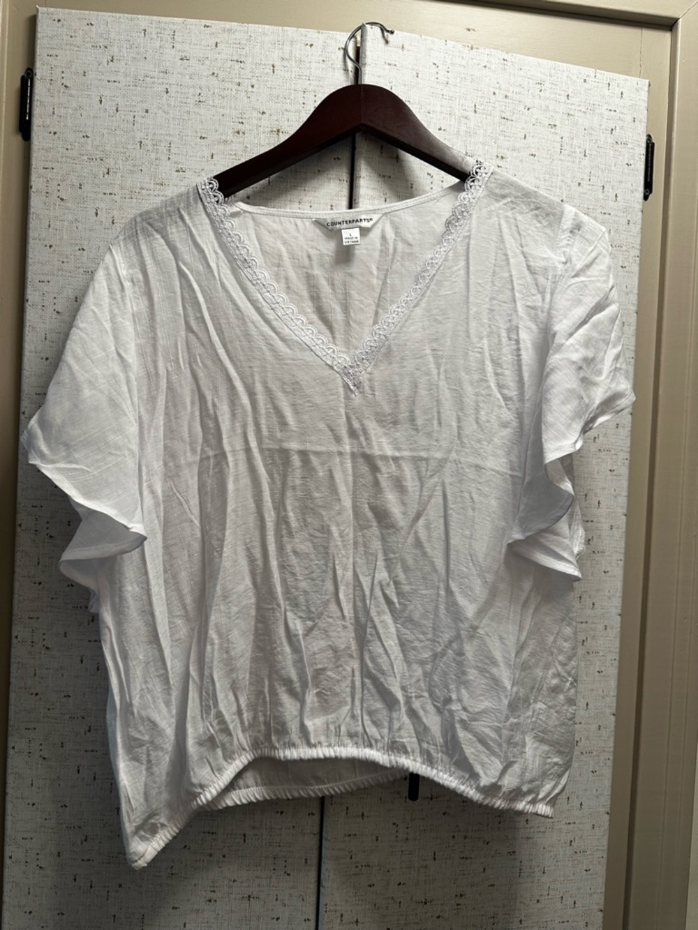 Counterparts White V-Neck Lace Trim Blouse